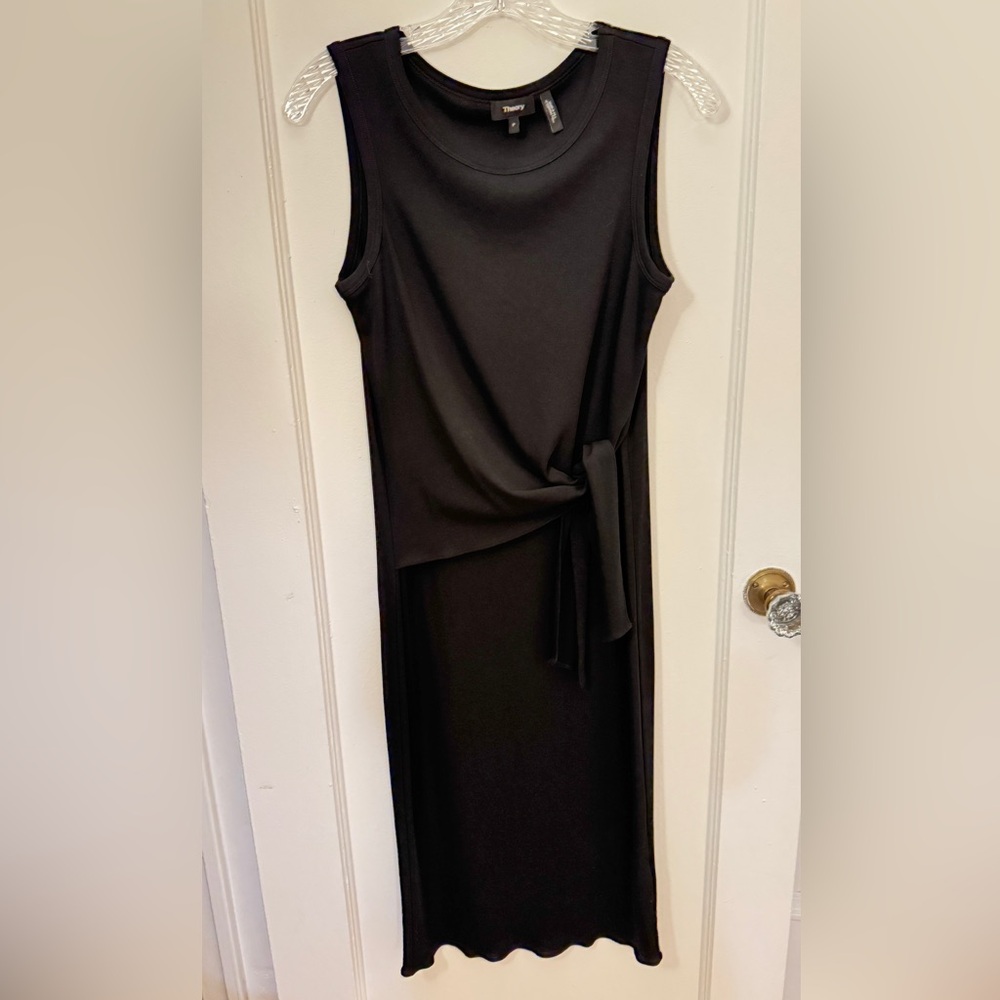 Theory Matte Jersey Wrap & Tie Black Sleeveless Tank Dress